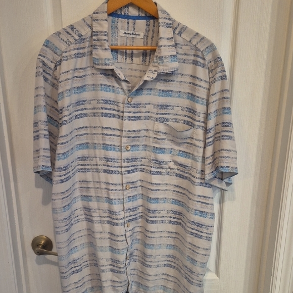 Tommy Bahama Men's Silk Blend Blue Striped Shirt - Picture 1 of 9